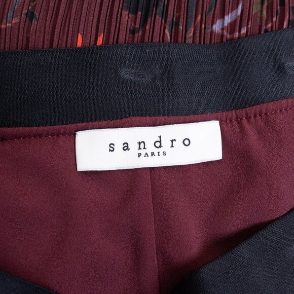 Sandro Pleated Midi Skirt Floral Burgundy Size 1 - Picture 6 of 16